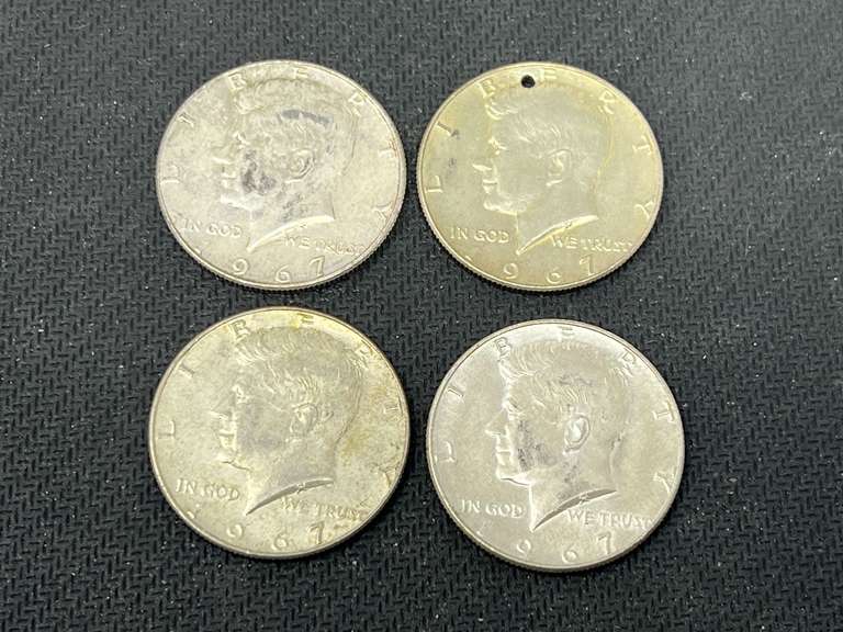 1967 Kennedy half dollars, (40% silver), four pieces, see pictures for details. image