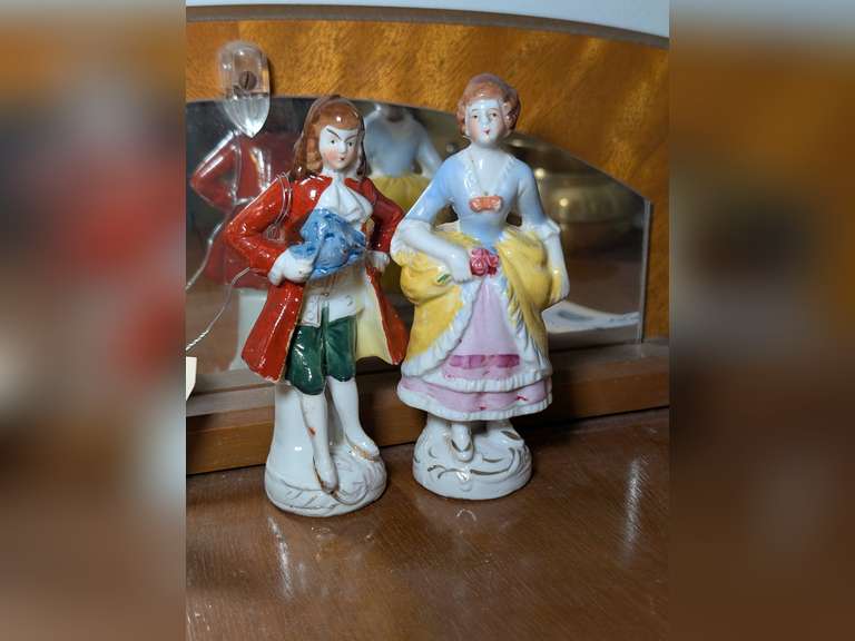 PAIR OF MID-CENTURY GOLD CASTLE PORCELAIN VICTORIAN FIGURINES image