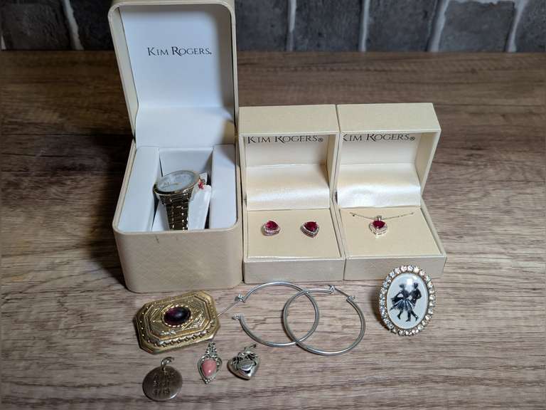ESTATE JEWELRY INCLUDING KIM ROGERS HEART MOTIF EARRING AND NECKLACE SET, KIM ROGERS WATCH, AND MORE image