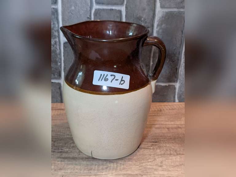 LARGE OLD GLAZED POTTERY PITCHER MARKED USA image