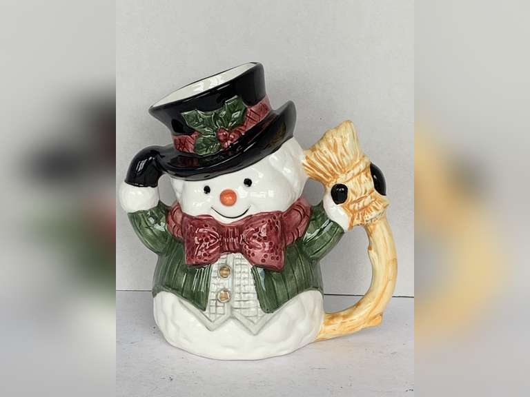 CERAMIC GENTLEMAN SNOWMAN TEAPOT 9 1/4" TALL X 9" WIDE image