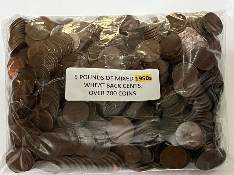 5 lbs. of 1950s collectible wheat pennies, see pictures for details. image