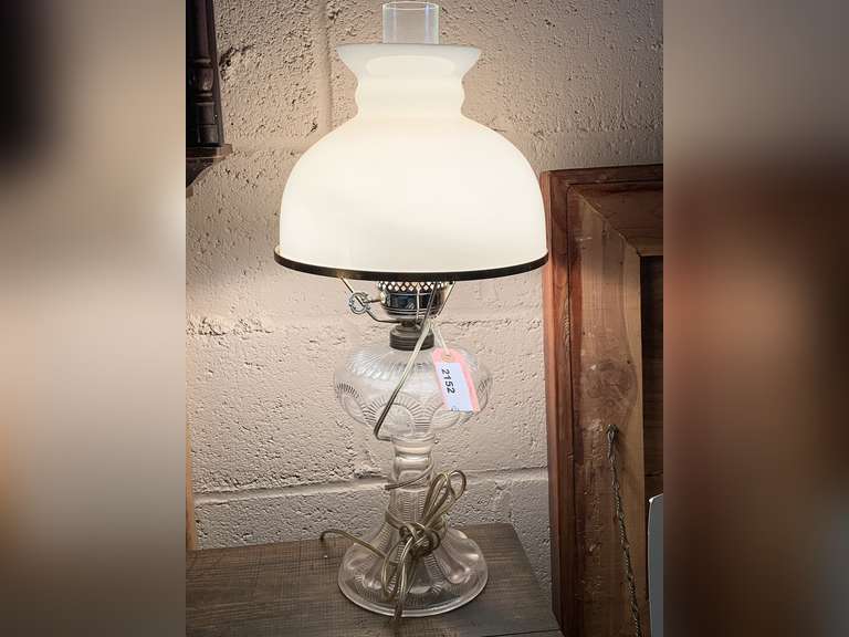 VINTAGE TALL ZIPPER LOOP OIL LAMP WITH MILK GLASS SHADE/ELECTRIC CONVERSION 22" TALL image