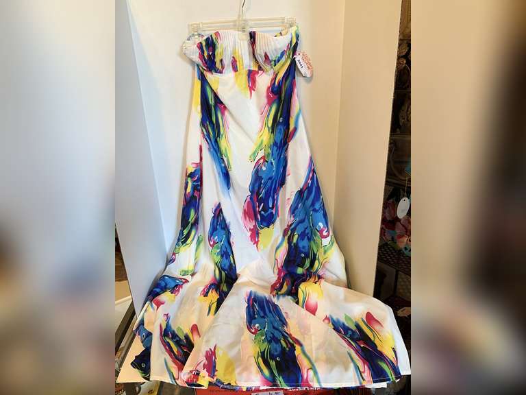 STRAPLESS LONG COLORFUL DRESS (SIZE L) image