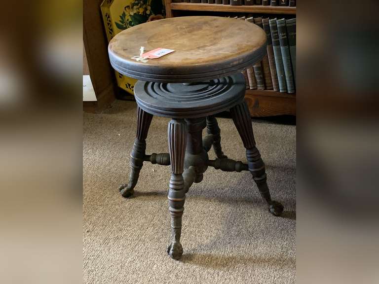 ANTIQUE BALL & CLAW ROUND PIANO STOOL 19" TALL X 14 1/2" ROUND image
