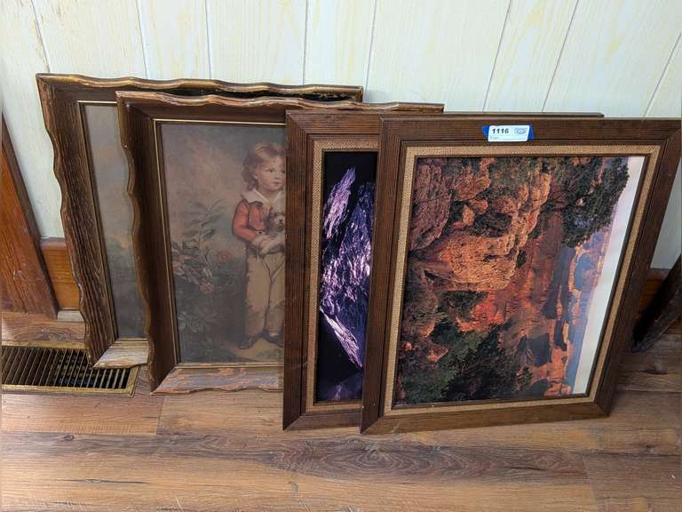 FOUR PIECE FRAMED ART GROUP INCLUDING VINTAGE GRAND CANYON AND WATERFALL FILM PHOTO ENLARGEMENTS AND CLASSICAL VICTORIAN BOY / GIRL ART image