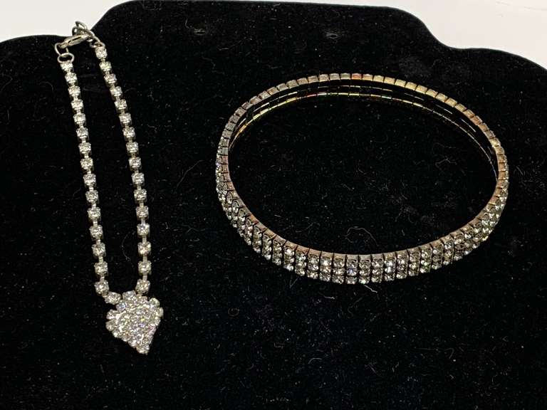 3 STRAND RHINESTONE STRETCH BRACELET AND RHINESTONE ANKLET WITH HEART image