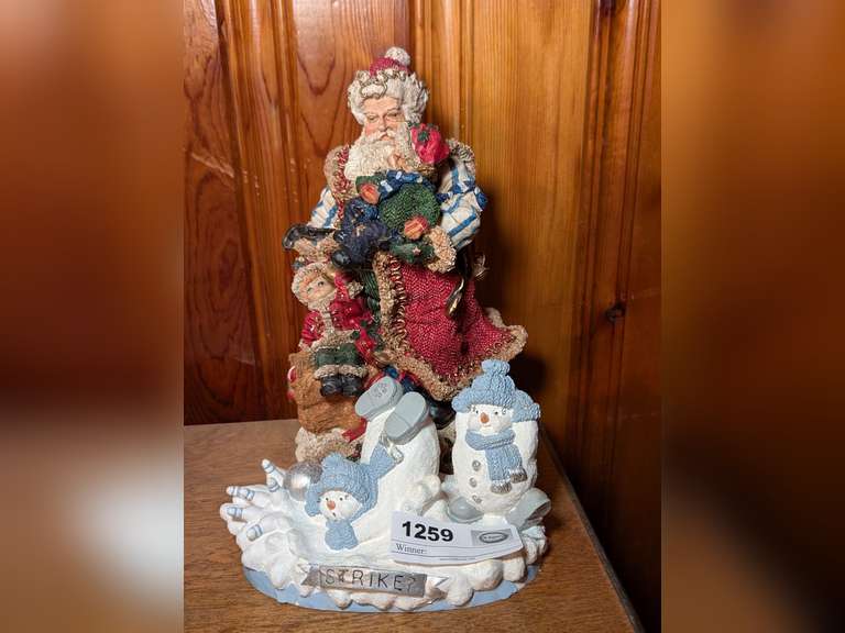 PAIR OF CHRISTMAS FIGURINES INCLUDING  BOWLING SNOW BUDDIES AND VINTAGE SANTA CLAUS image