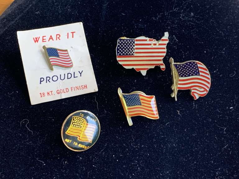 5 VINTAGE FLAG ENAMEL LAPEL PINS image