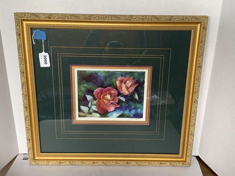 VERY NICE FRAMED/MATTED DOUBLE SIGNED ROSE PRINT BY JOHN R CARLSON "ROSES" 18 3/4" X 20 1/2" image
