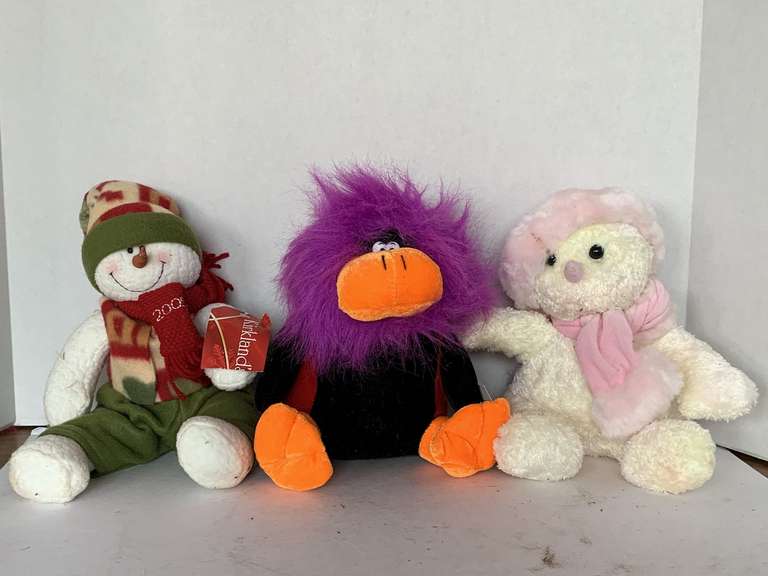 3 PLUSH ANIMALS TO INCLUDE 2 SNOWMEN & HALLOWEEN DUCK image