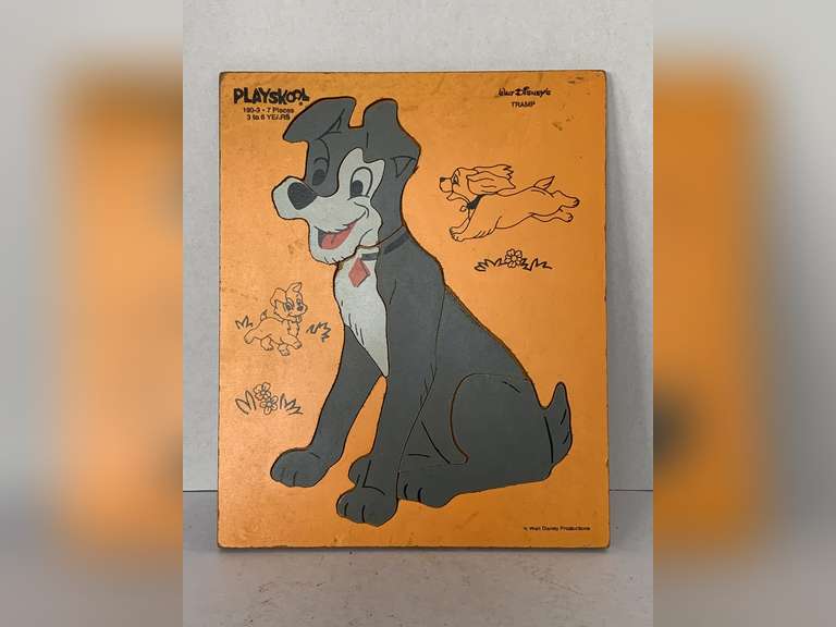 VINTAGE PLAYSKOOL WALT DISNEY'S "TRAMP" PUZZLE (NO MISSING PIECES) 9 1/2" X 11 1/2" image