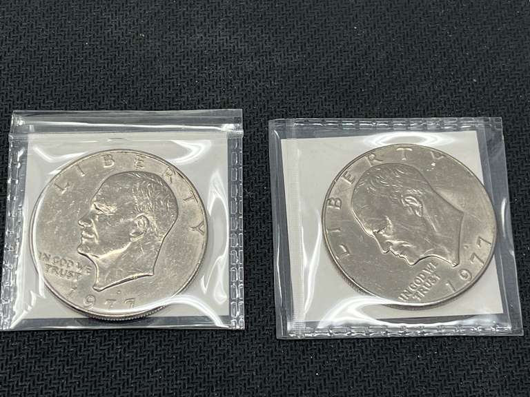 1977 Eisenhower dollars, two pieces, see pictures for details. image