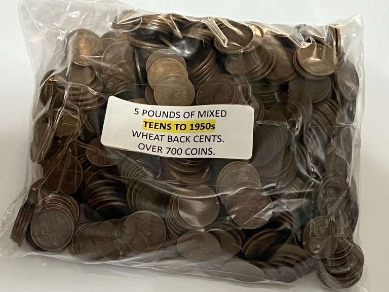5 lbs. of 1950s collectible wheat pennies, see pictures for details. image