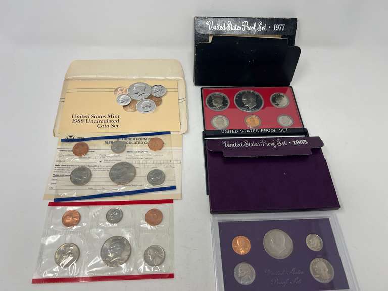 1977, and 1985 US mint proof set, and 1988 US mint uncirculated mint set. See pictures for details. image
