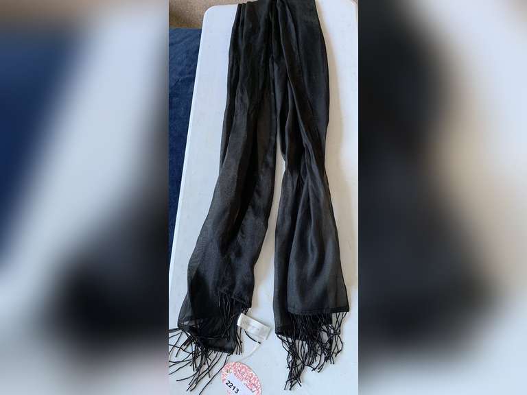 LIZ CLAIBORNE BLACK LONG SHEER SCARF WITH BEADS image
