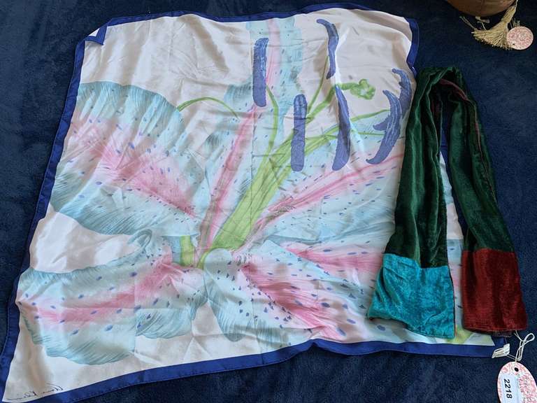 BAAR & BEADS LONG MULTI COLOR VELVET SCARF & 100% SILK ANNE KLEIN MULTICOLOR SQUARE SCARF image