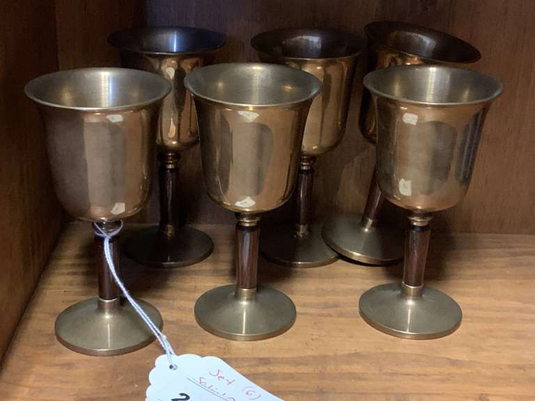 6 SOLID BRASS WINE GOBLETS image
