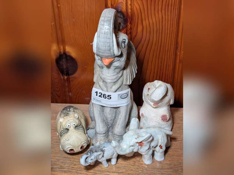 VINTAGE ELEPHANTS AND HIPPO FIGURINES image