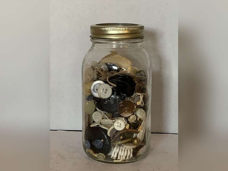 KERR MASON JAR QUART SIZE FILLED WITH VINTAGE BUTTONS image