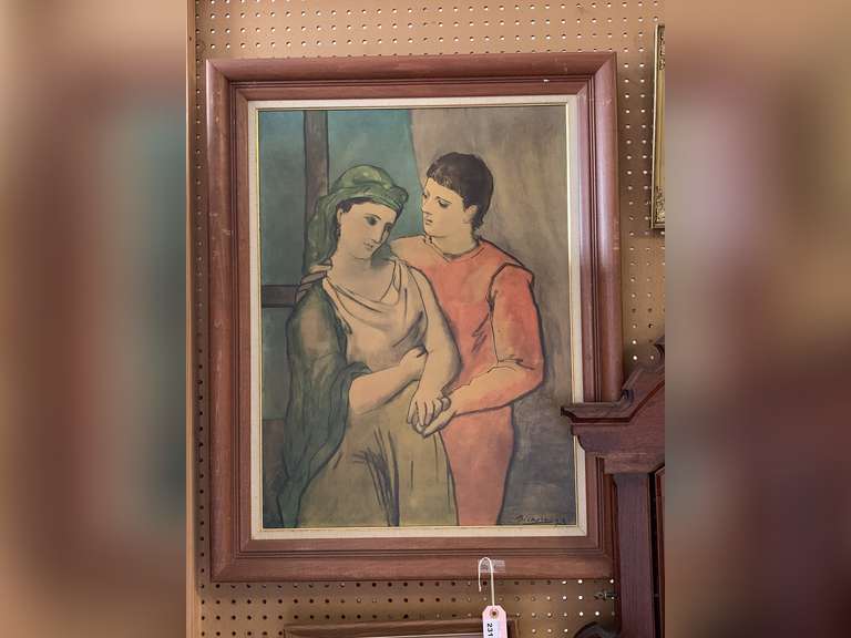 LARGE VINTAGE PABLO PICASSO "THE LOVERS" PRINT FRAMED 25X33 image