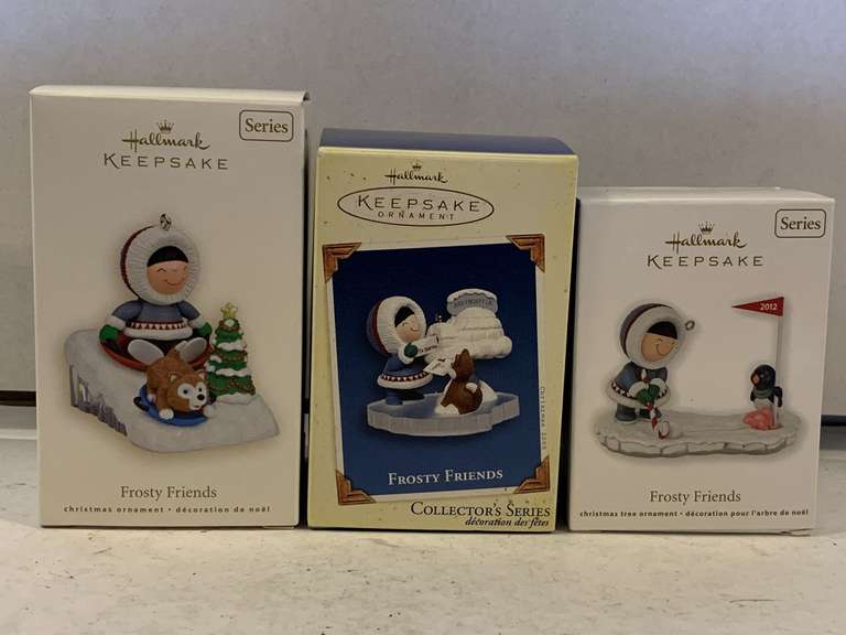3 NEW HALLMARK ORNAMENTS "2008 FROSTY FRIENDS", "2005 FROSTY FRIENDS" & "2012 FROSTY FRIENDS" image