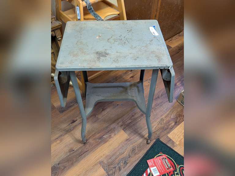 MID-CENTURY METAL DROP LEAF TYPEWRITER TABLE ON CASTERS image