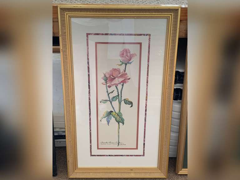FRAMED & MATTED PRINT "PINK ROSES" DOUBLE SIGNED BY BRENDA HARRIS TUSTIAN 254/950 27 1/2" X 16 3/4" image