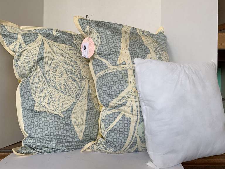 PAIR BLUE/YELLOW BED PILLOWS 24X18 & 12X12 THROW PILLOW INSERT image