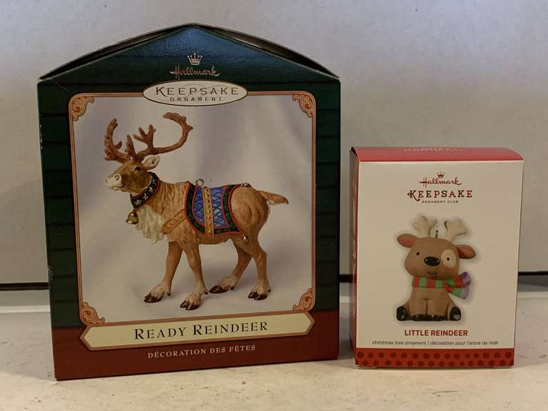 2 NEW HALLMARK ORNAMENTS "2001 READY REINDEER" & "2013 LITTLE REINDEER" image