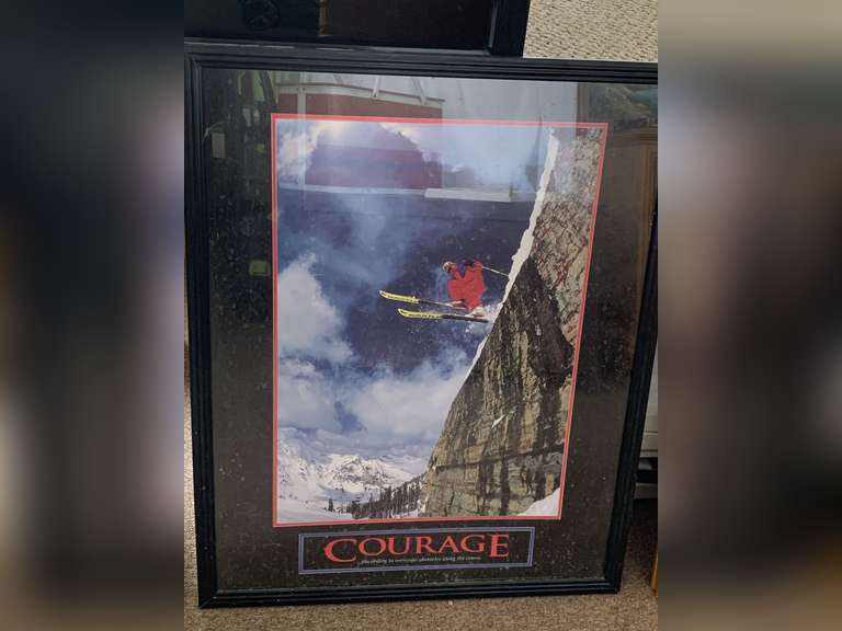FRAMED & MATTED SKI "COURAGE" INSPIRATIONAL PRINT 30" X 23 3/4" image