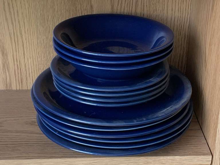 13 PIECES NAVY BLUE STONEWARE image