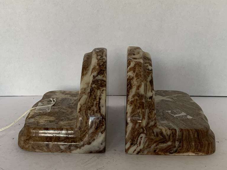 VINTAGE PAIR CARVED ONYX BOOKENDS 7 1/2" LONG X 4 1/8" TALL image