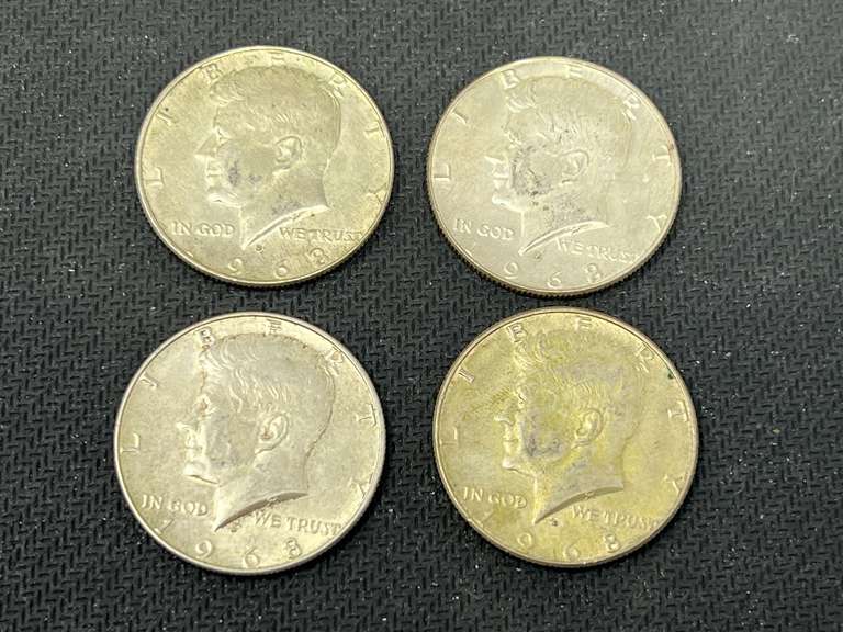 1968 Kennedy half dollars, (40% silver), four pieces, see pictures for details. image