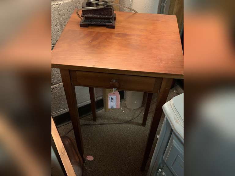 VINTAGE SMALL WOOD SIDE TABLE WITH ONE DRAWER STRAIGHT LEGS 16" WIDE X 14" DEEP X 29" TALL image