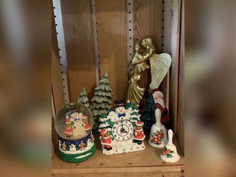 CHRISTMAS LOT TO INCLUDE PAIR OF TALL CERAMIC TREES, EXTRA LONG GOLD ANGEL TREE ORNAMENTS & MORE image