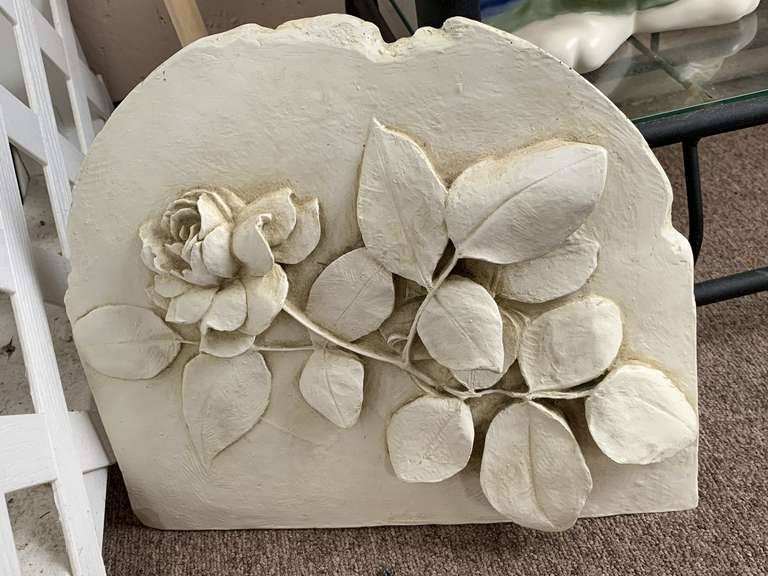 VINTAGE HEN FEATHERS ROSE WALL DECOR BAS RELIEF 12 1/2" X 14 1/2" - VERY HEAVY image