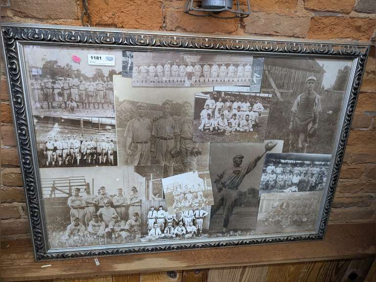 COLLAGE OF ANTIQUE BASEBALL PHOTOGRAPHS IN LARGE FRAME image