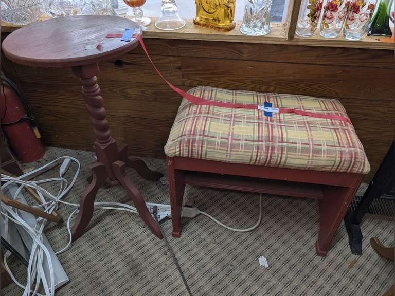 VINTAGE FERN STAND AND UPHOLSTERED BENCH SEAT image