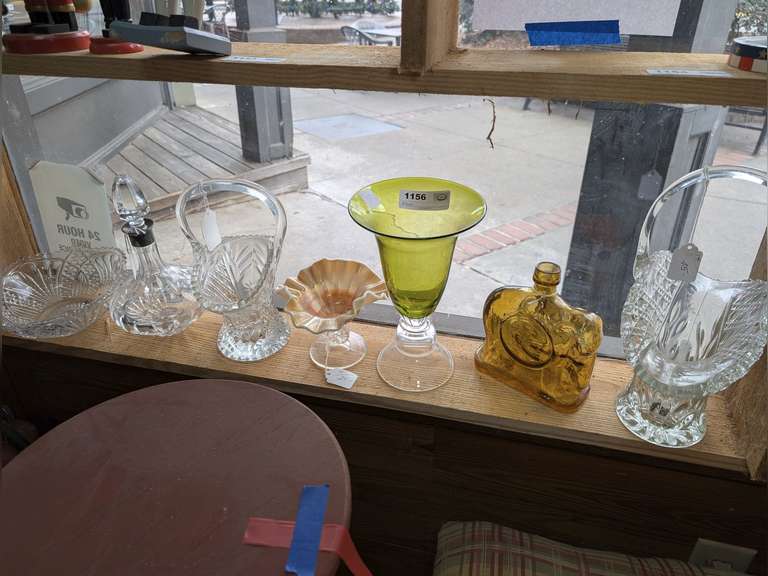 VINTAGE DECORATIVE GLASS IN SHELF SECTION MARKED 1156 image