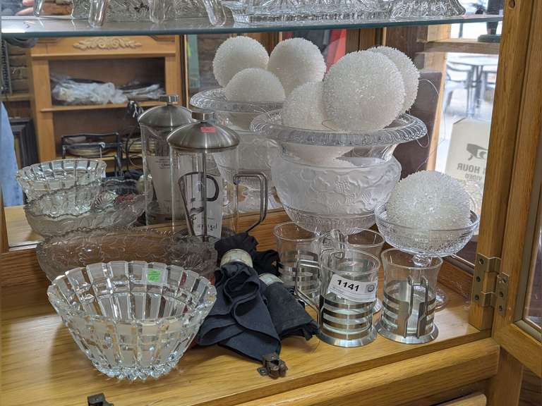 DECORATIVE VINTAGE FORMAL GLASS AND MORE ON SHELF SECTION MARKED 1141 image