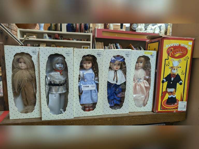 KIRKLAND'S WIZARD OF OZ DOLLS IN ORIGINAL BOXES PLUS DANCING MUSICAL RUDOLPH IN ORIGINAL BOX image