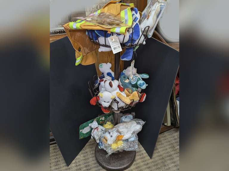 WIREFRAME TRI-LEVEL CAROUSEL AND CONTENTS INCLUDING MULTIPLE BEANIE BABIES AND COLLECTIBLE STUFFED ANIMALS image