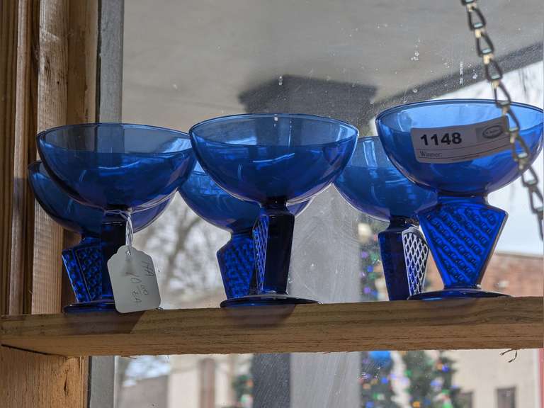 COBALT BLUE BY CRISTAL D'ARQUES - DURAND TALL CHAMPAGNE/SHERBET GLASSES MARKED FRANCE, SIX PIECES image