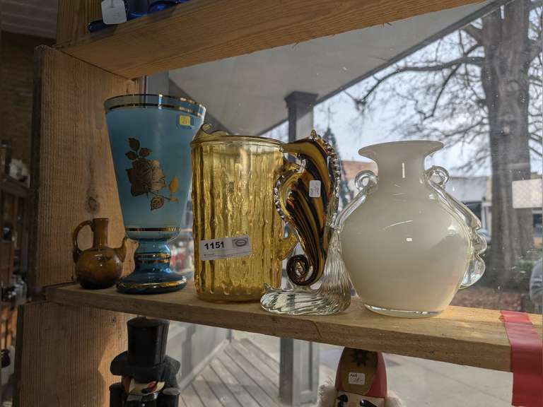 VINTAGE DECORATIVE ART GLASS IN SHELF SECTION MARKED 1151 image