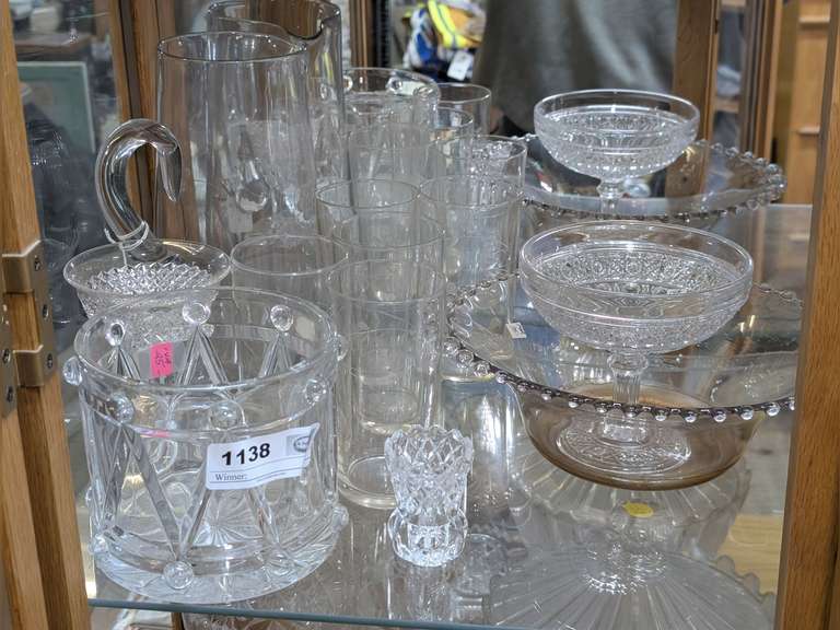 DECORATIVE VINTAGE FORMAL GLASS ON SHELF SECTION MARKED 1138 image