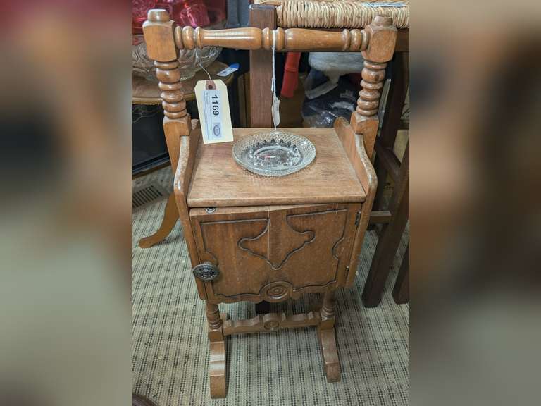 ANTIQUE SMOKING STAND WITH HUMIDOR CABINET image