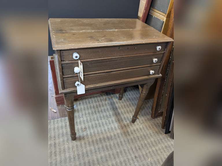 OLD SOLID WOOD SEWING TABLE image