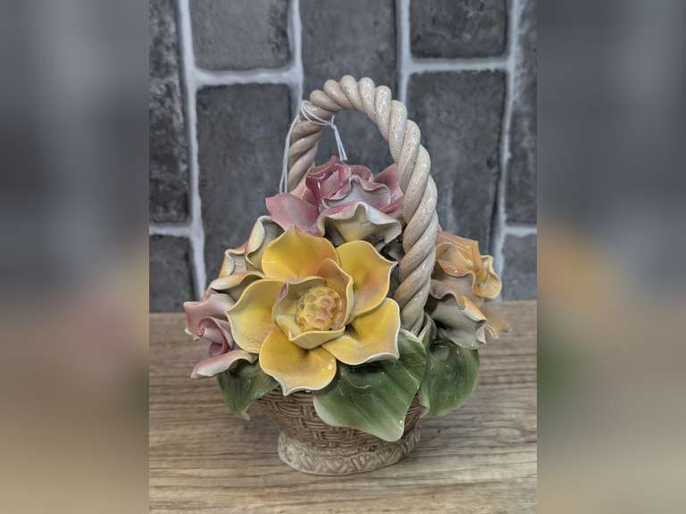 VINTAGE CAPODIMONTE PORCELAIN FLOWER BASKET image