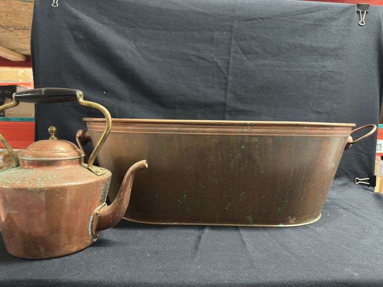 20M- COPPER TEA POT AND METAL BUCKET image